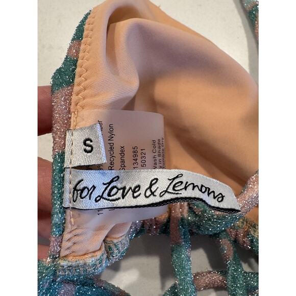 For Love & Lemons Size Small Yola Triangle Bikini Top Floral Print Shimmer Boho - Picture 6 of 8